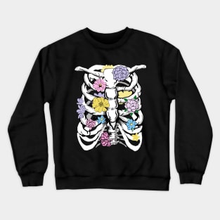 Grunge White Ribcage Pastel Flowers Pastel Goth Punk Crewneck Sweatshirt